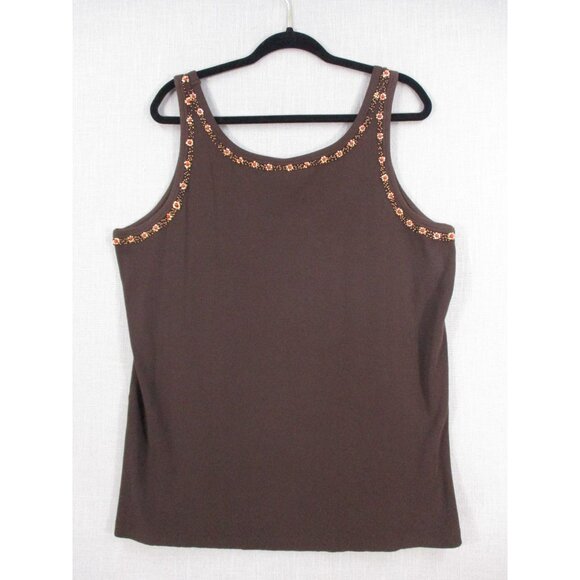 Faded Glory Womens Plus Embellished Brown Tank Top 22W/24W 100% Cotton - Picture 6 of 9